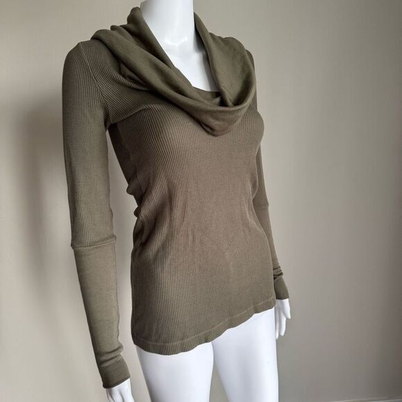 Splendid Cowl Neck Waffle Knit Top Olive Green Size S - Picture 2 of 6